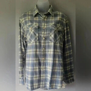 Eddie Bauer cozy pastel yellow & blue flannel shirt size medium